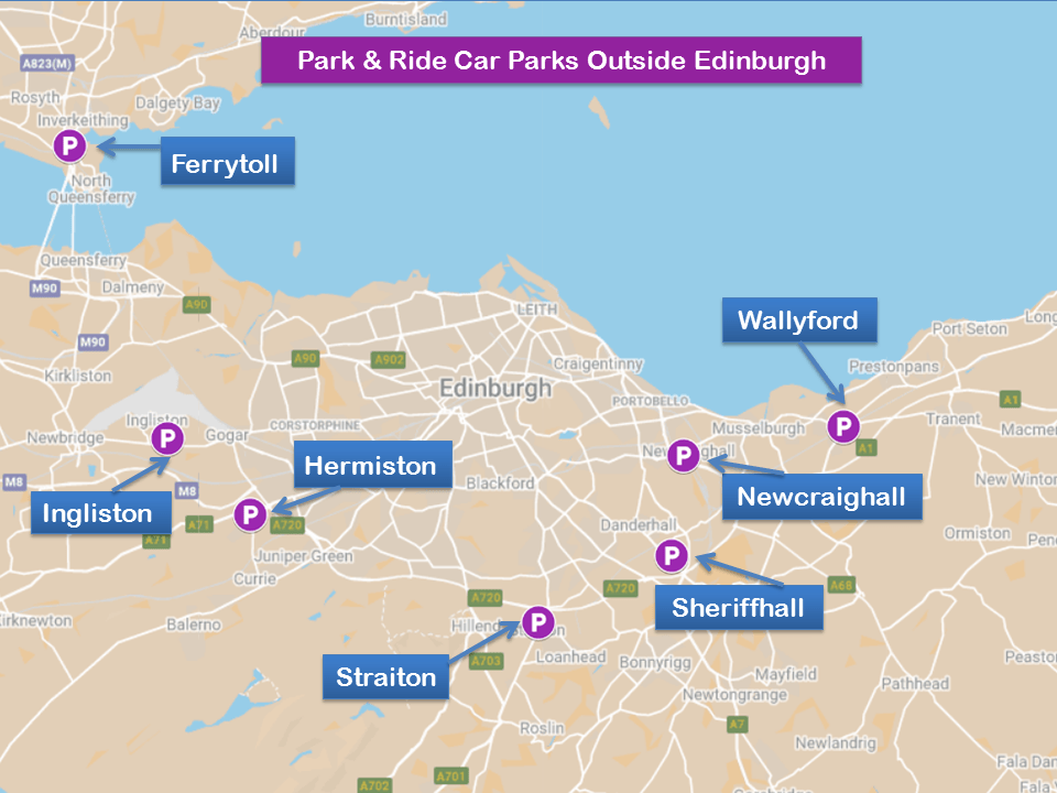 A map of Park & Rides outside Edinburgh city centre
